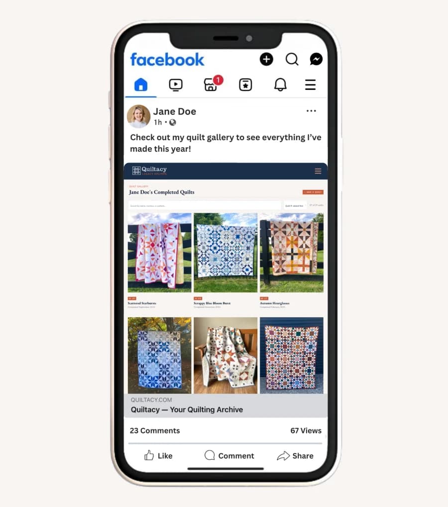 Gallery link shared on Facebook, shown on a phone