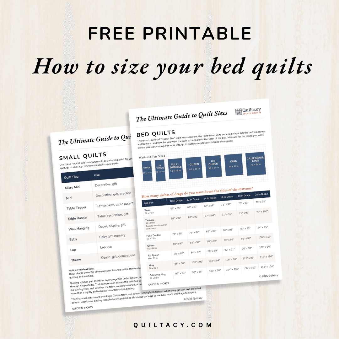 Printable quilt size guide reference chart